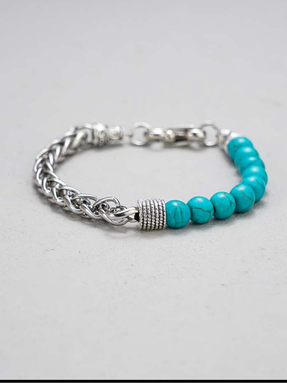 Turquoise Bead & Silver Chain Bracelet